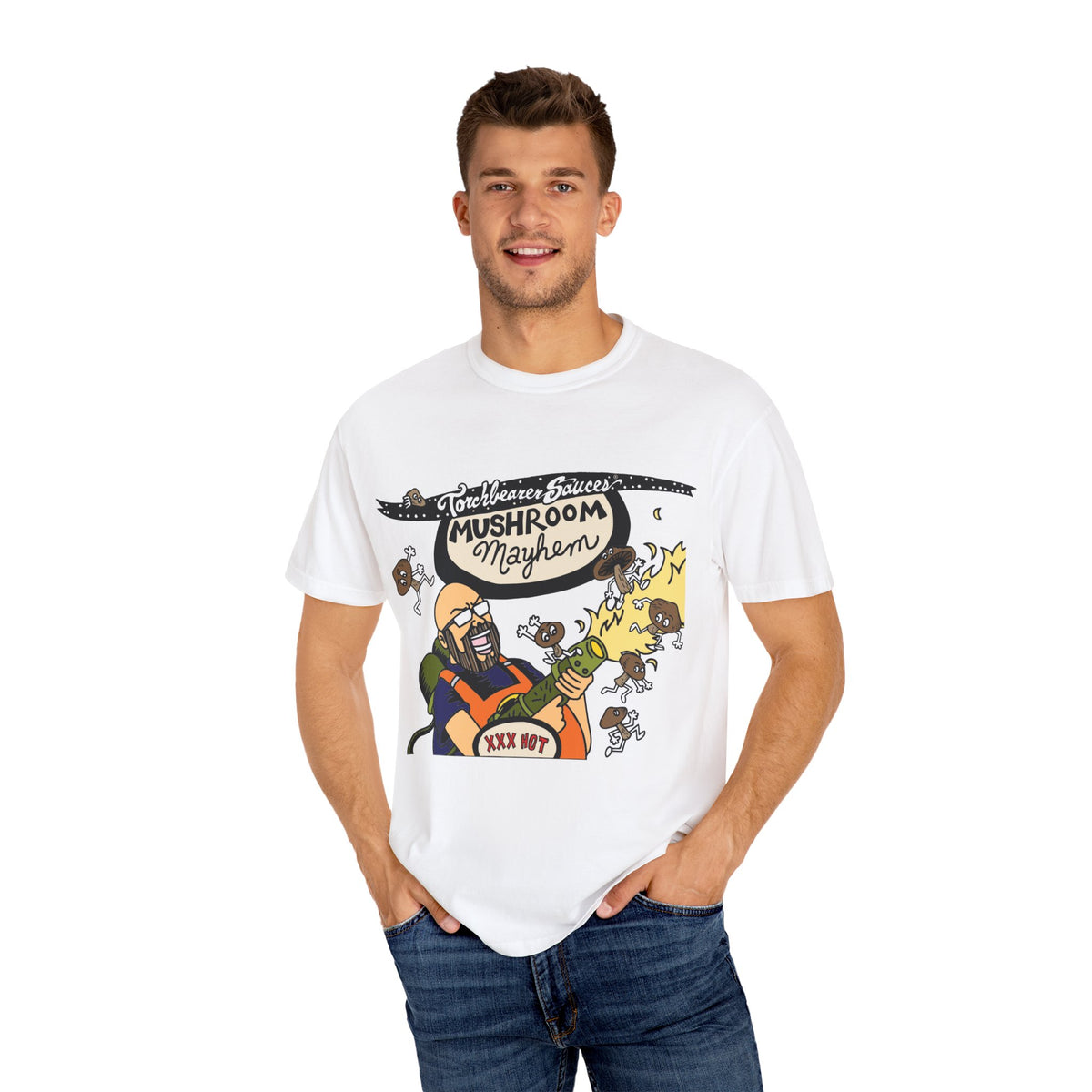 Mushroom Mayhem Character T-shirt (multiple colors available) - TorchBearer Sauces