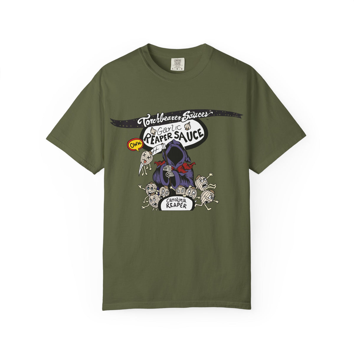 Garlic Reaper Character T-shirt (multiple colors available) - TorchBearer Sauces