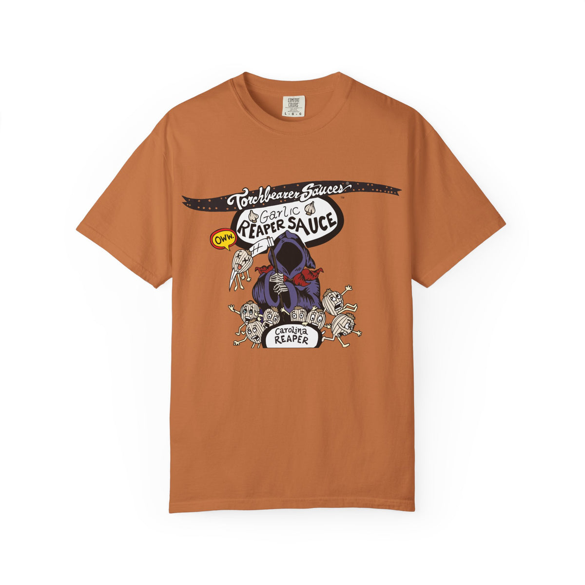 Garlic Reaper Character T-shirt (multiple colors available) - TorchBearer Sauces