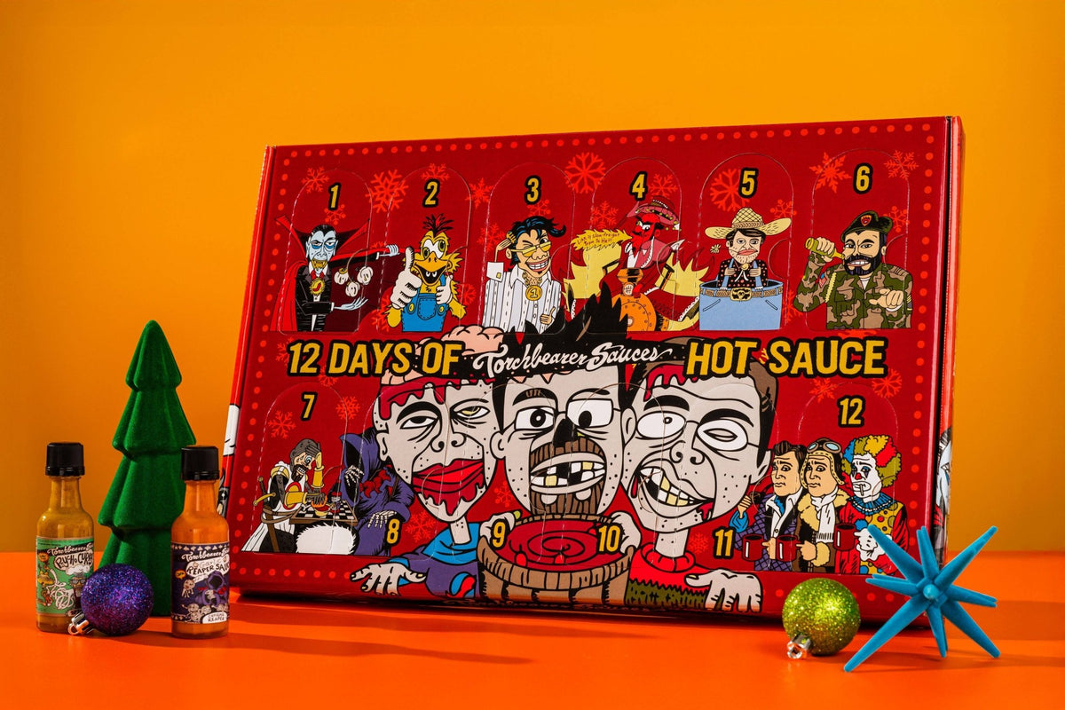 12 Days of Hot Sauce Mini Bottle Calendar (Character Version) - TorchBearer Sauces