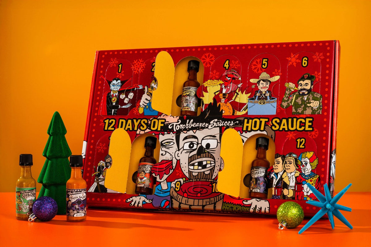 12 Days of Hot Sauce Mini Bottle Calendar (Character Version) - TorchBearer Sauces