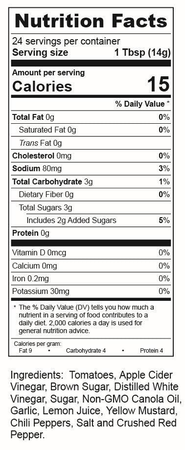 Carolina Style BBQ Sauce nutrition facts and ingredients label