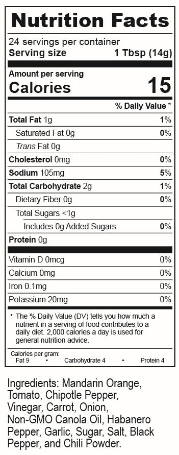 Chipotle Wing Sauce nutrition facts and ingredients label