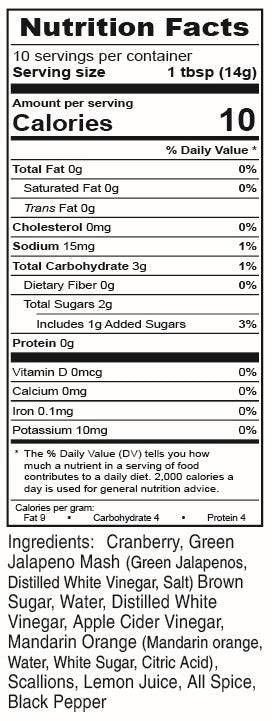 Cranberry Jalapeño Sauce nutrition label