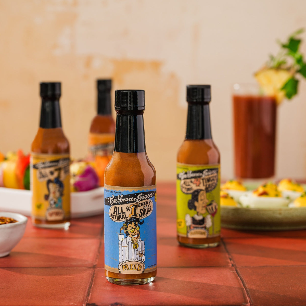 TorchBearer Everyday Sauce bottle with other hot sauces on table