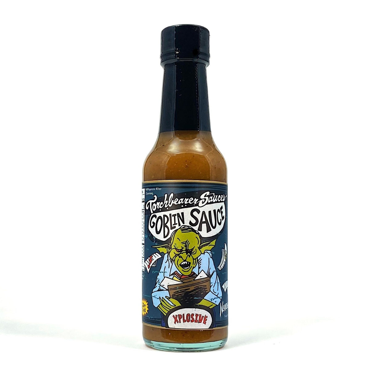 Nekrogoblikon's Goblin citrus hot sauce bottle