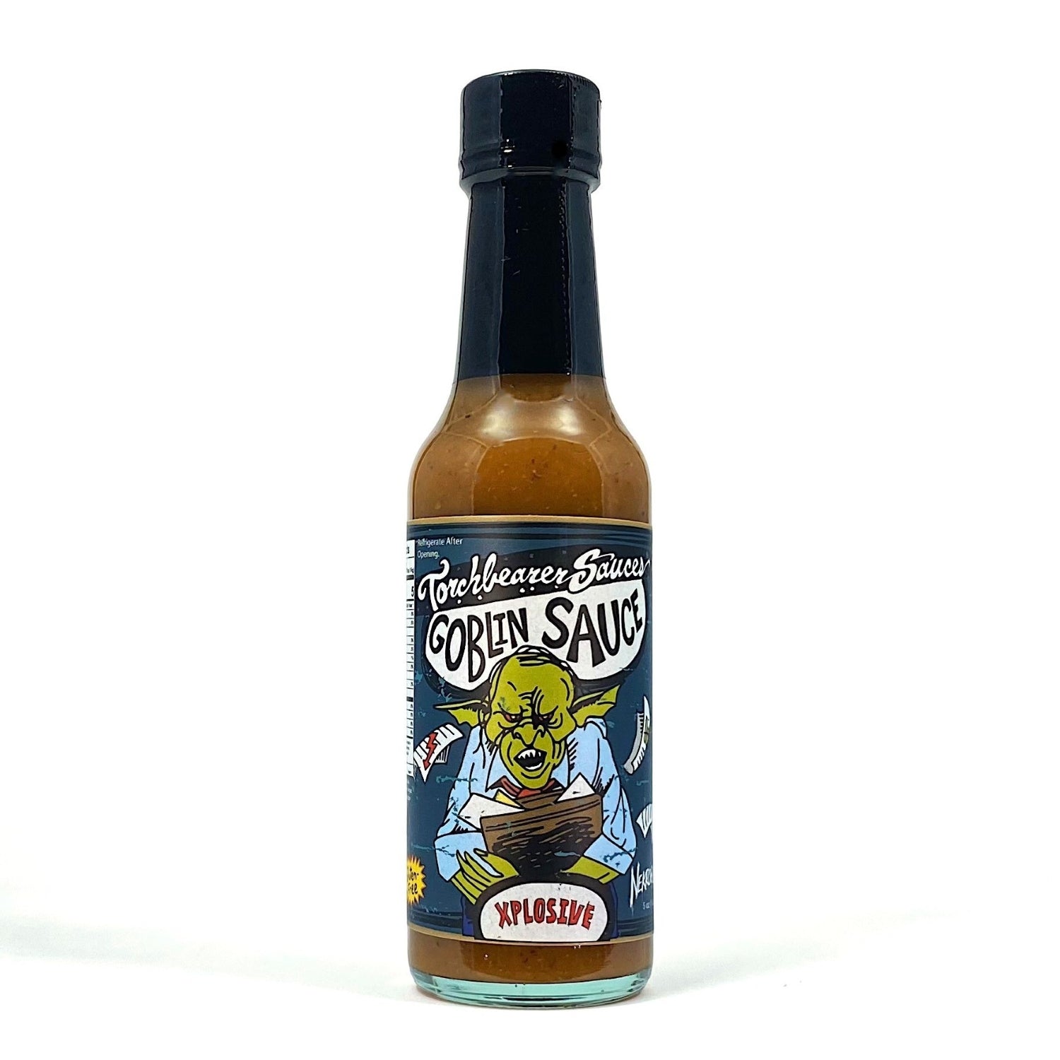 Nekrogoblikon's Goblin citrus hot sauce bottle