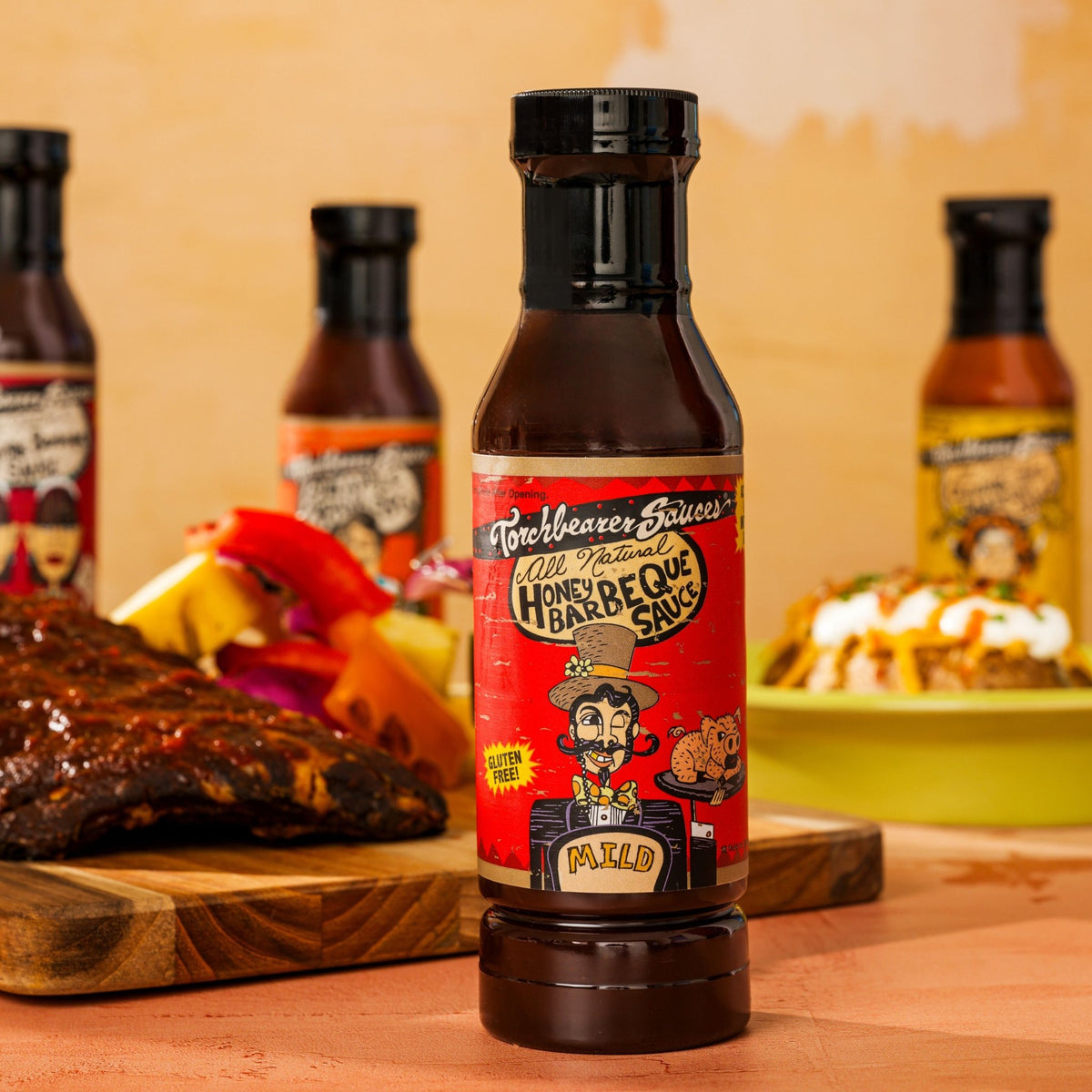 TorchBearer Honey BBQ Sauce with grilled ribs