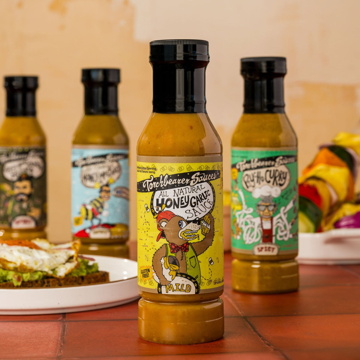 TorchBearer Honey Garlic Sauce with food and other sauces