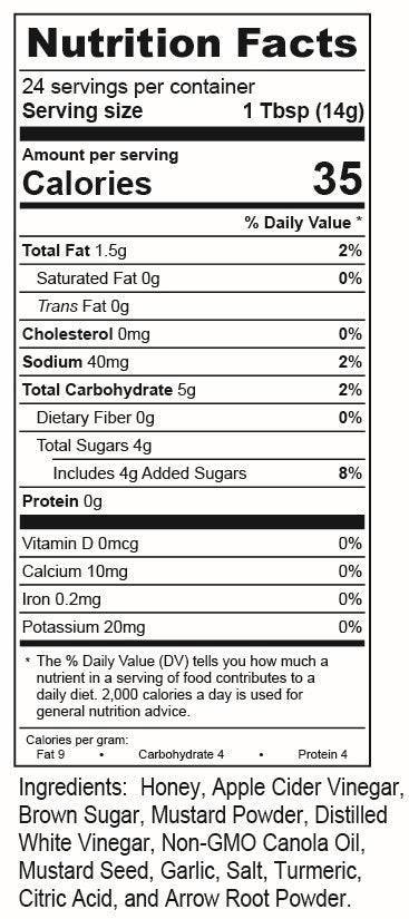 Honey Mustard Sauce nutrition facts and ingredients label