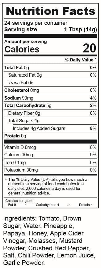 Pineapple Papaya BBQ sauce case ingredients