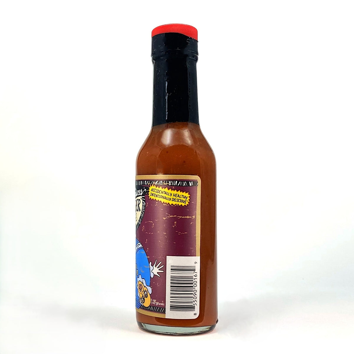 Plum Reaper | Sweet Plum Hot Sauce side view with barcode