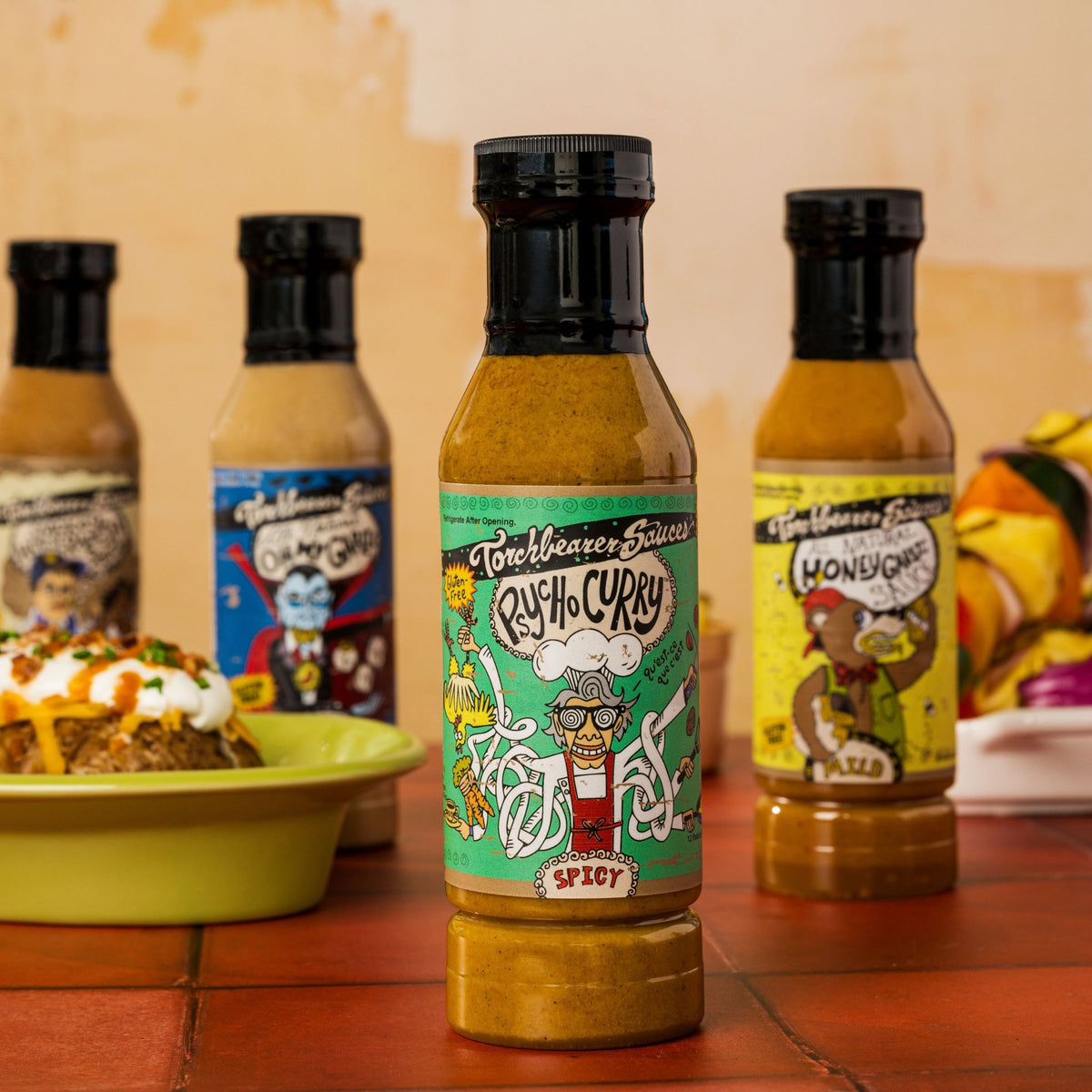 Psycho Curry Sauce with other TorchBearer Sauces in the background