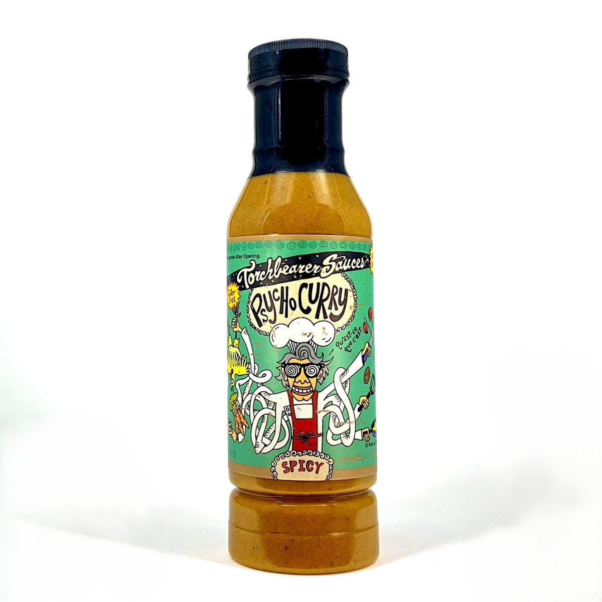 Psycho Curry Sauce - garlic curry sauce front bottle view