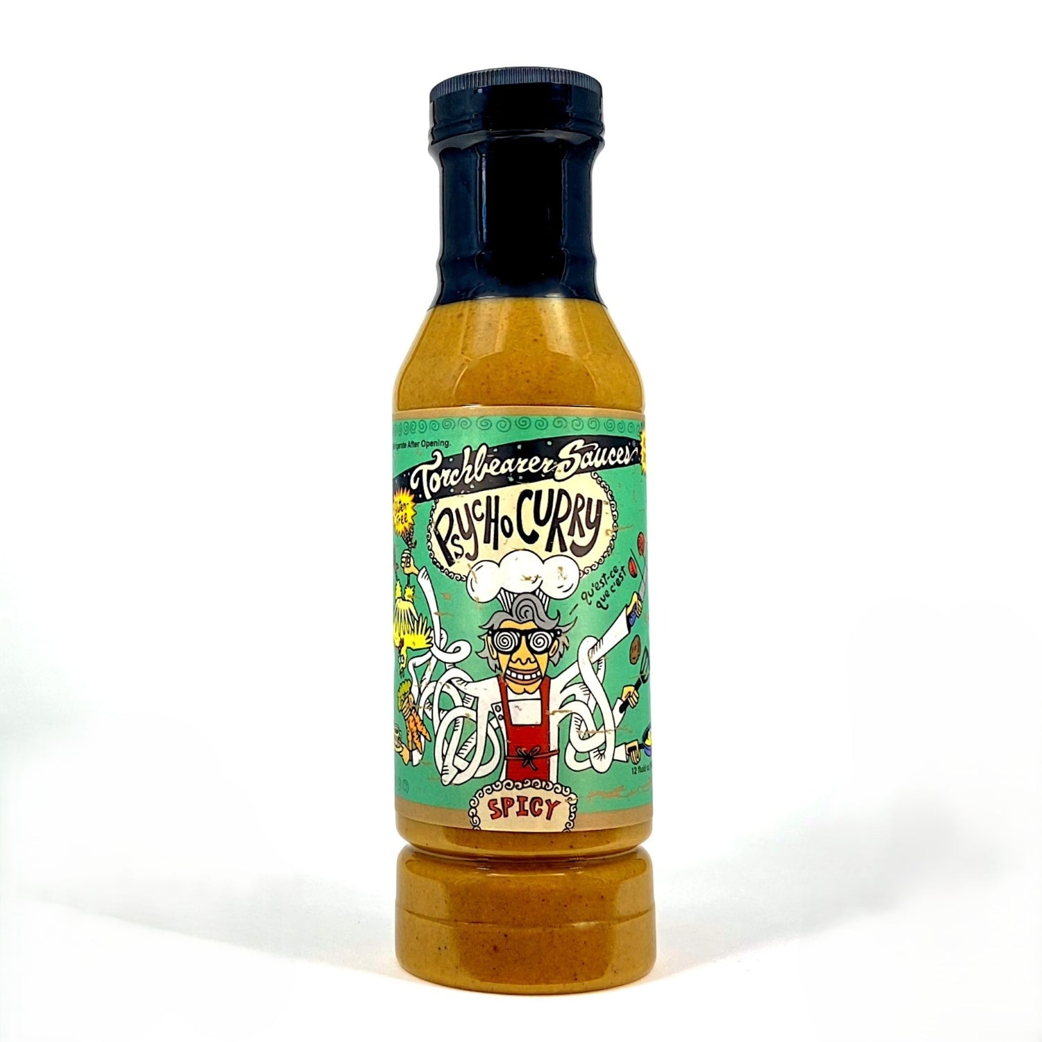 Psycho Curry Sauce - garlic curry sauce front bottle view