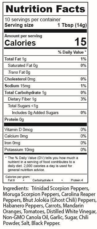 The Rapture - Trinidad Scorpion Extreme Hot Sauce ingredients list