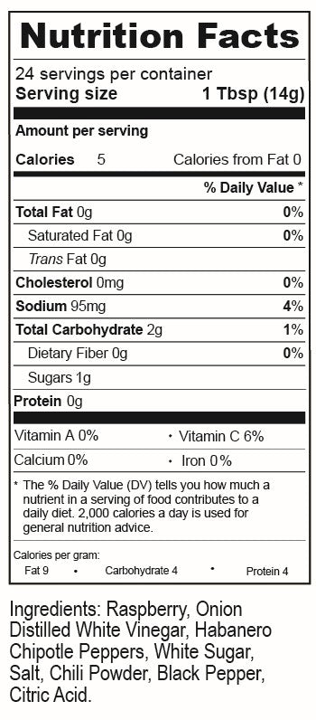 Raspberry Chipotle hot sauce ingredients label | TorchBearer Sauces
