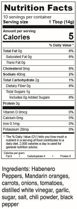 Habanero packed hot sauce Slaughter Sauce nutrition facts and ingredients label