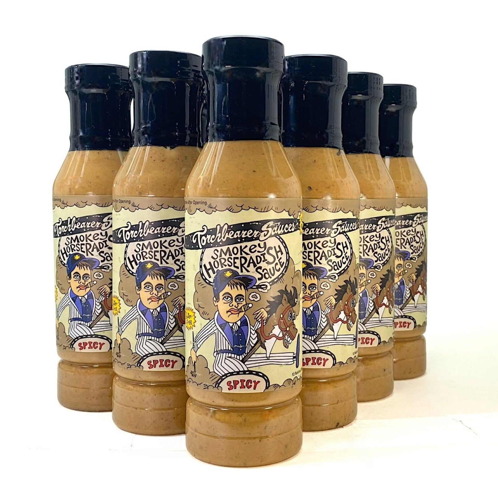 Smokey horseradish sauce case with 12 TorchBearer bottles