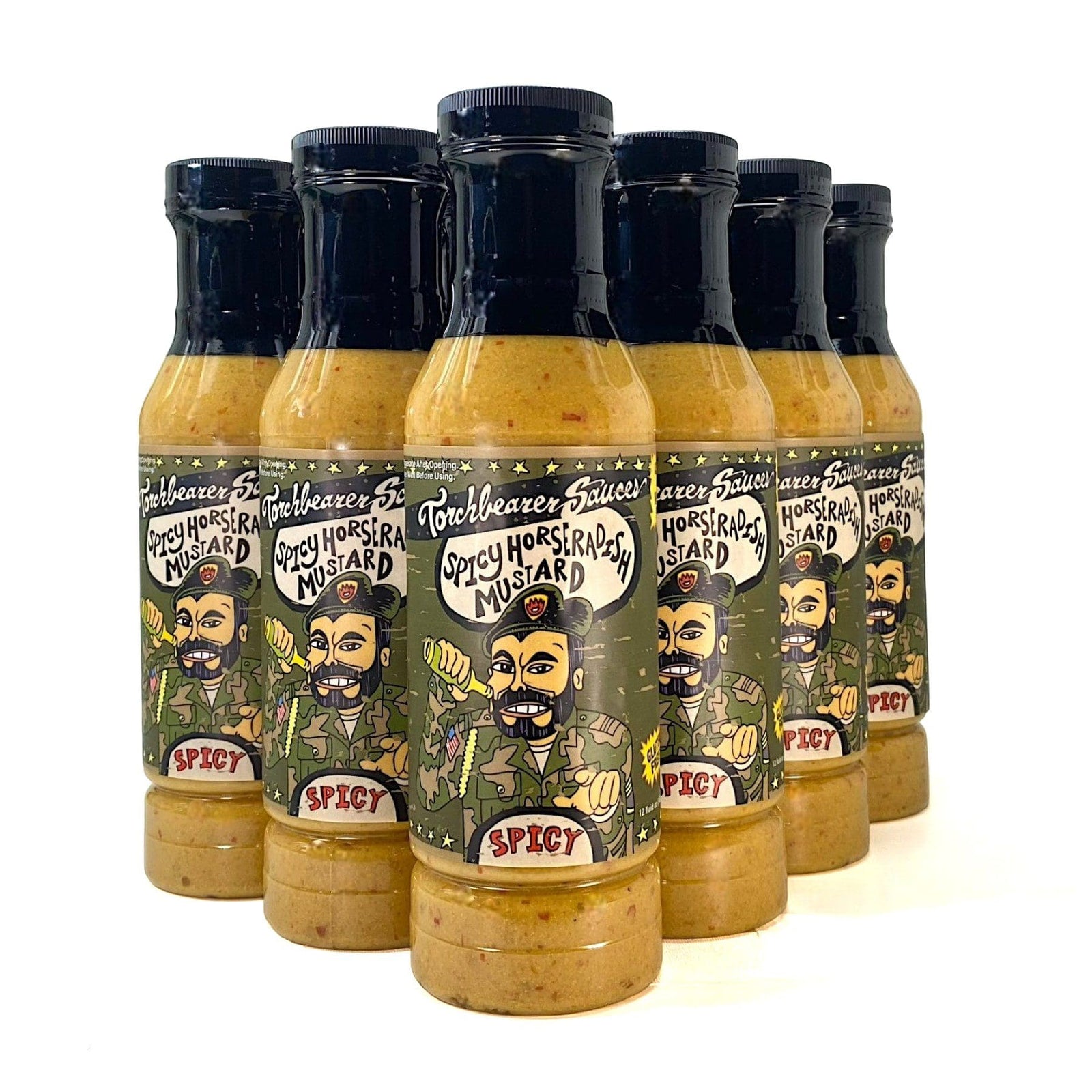 Spicy horseradish mustard case with 12 TorchBearer bottles