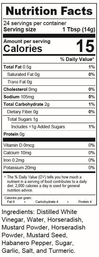 Spicy Horseradish Mustard Sauce nutrition facts and ingredients label