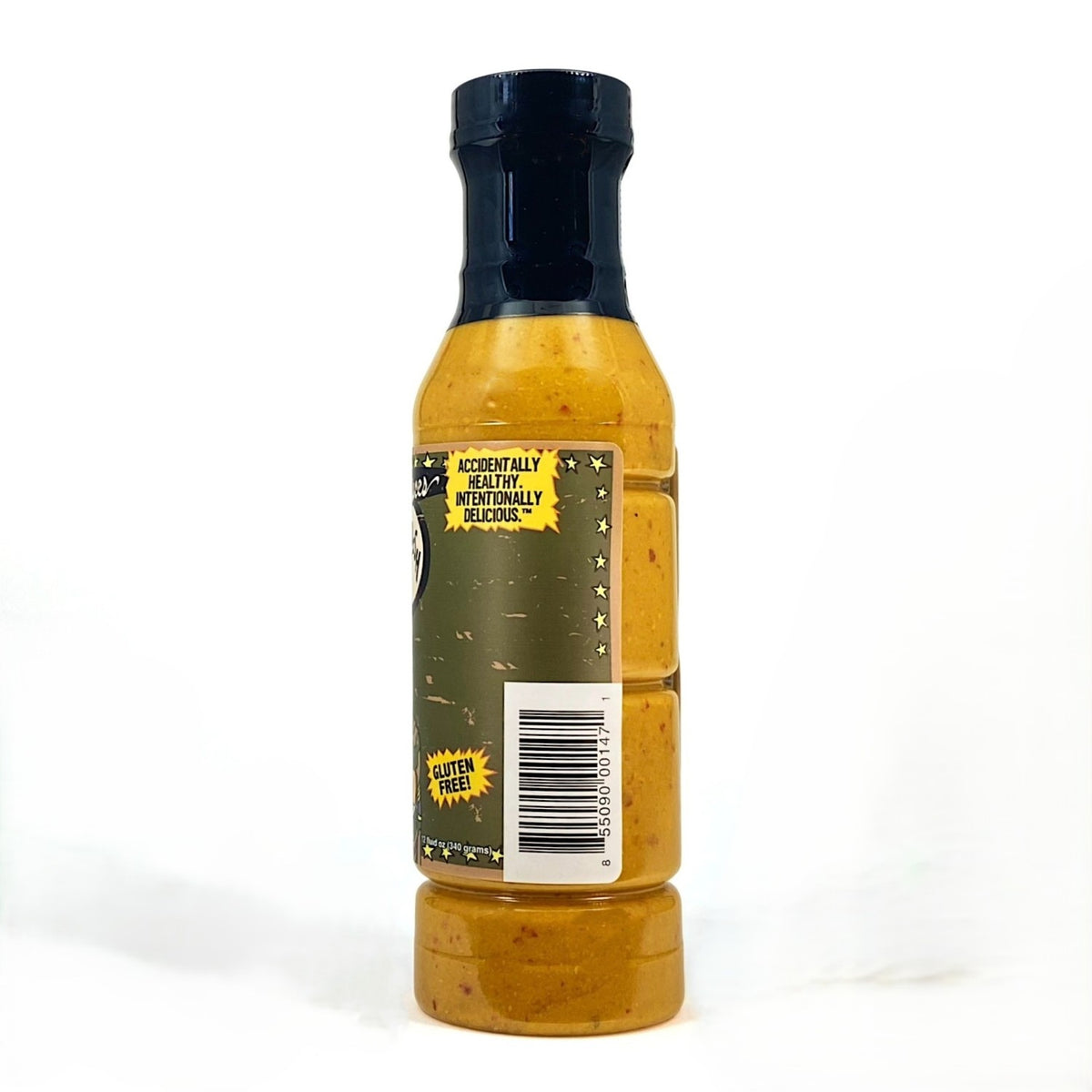 Spicy Horseradish Mustard side view with barcode