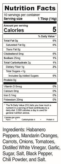 Habanero Hot Sauce Tarnation Sauce nutrition facts and ingredients label