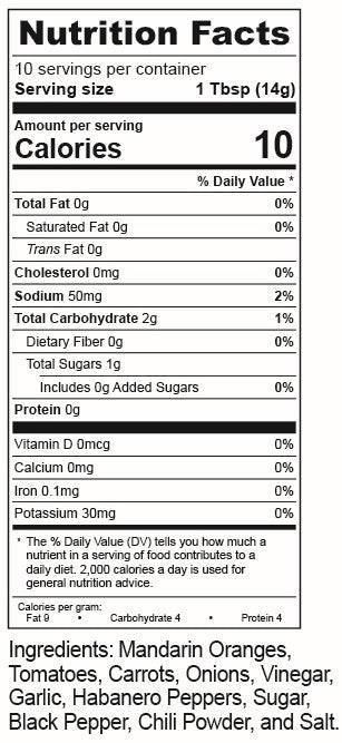 Tingly Sauce Mild Carrot Hot Sauce nutrition facts and ingredients label