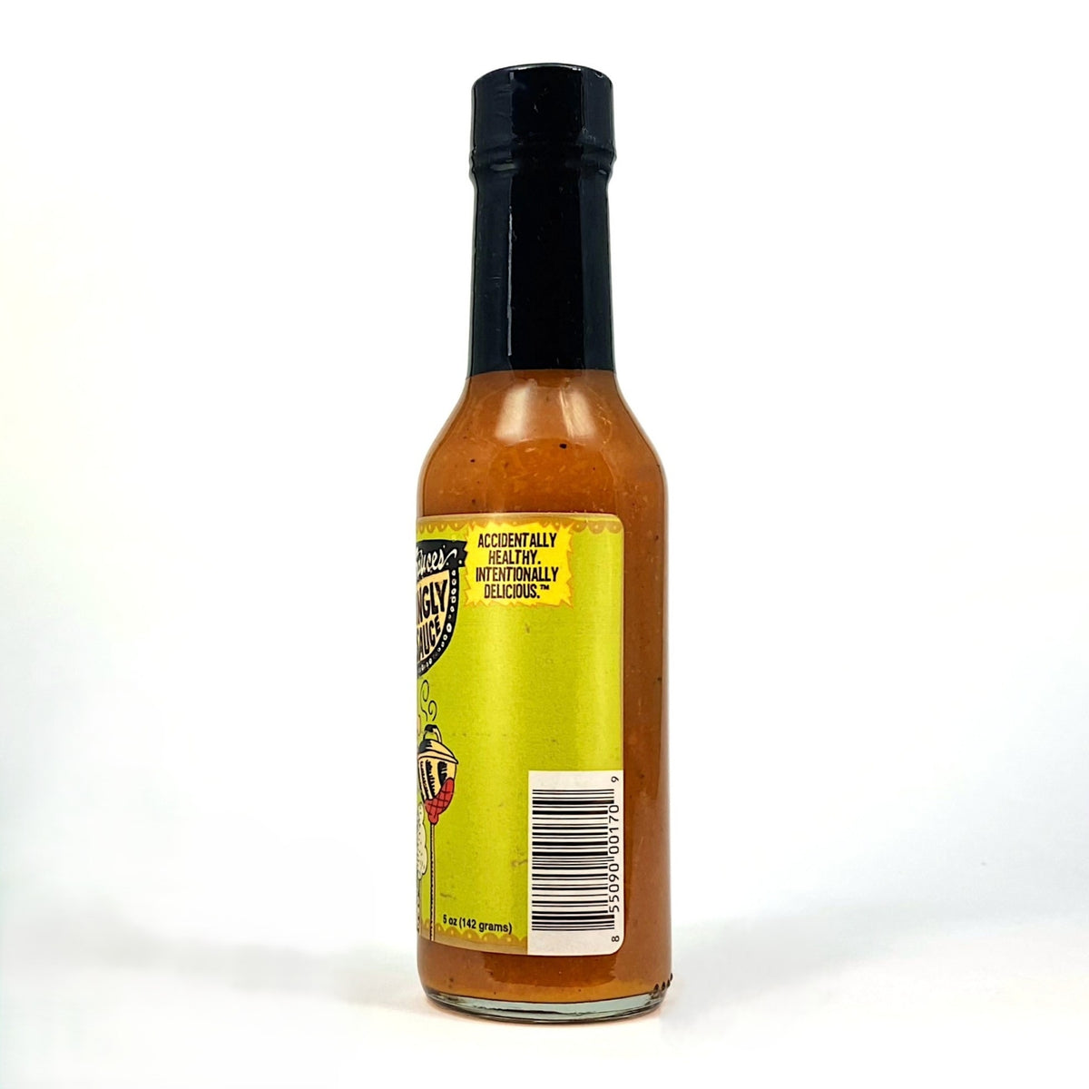 Tingly Sauce™ bottle showing back label and barcode