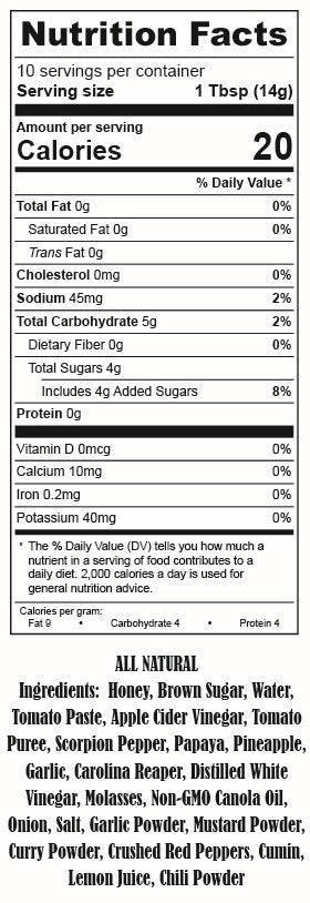 TorchedStone Thai Curry Hot Sauce ingredients label