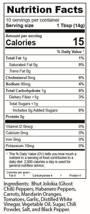 Zombie Apocalypse Ghost Pepper hot sauce ingredients label